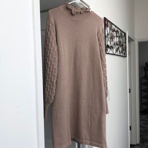 Long Sleeve Knit Sweater Dress - Mauve Taupe